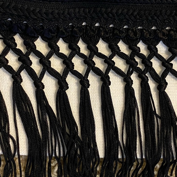 Chico’s Cardigan White Black Fringe 100% Cotton Medium - Picture 9 of 12